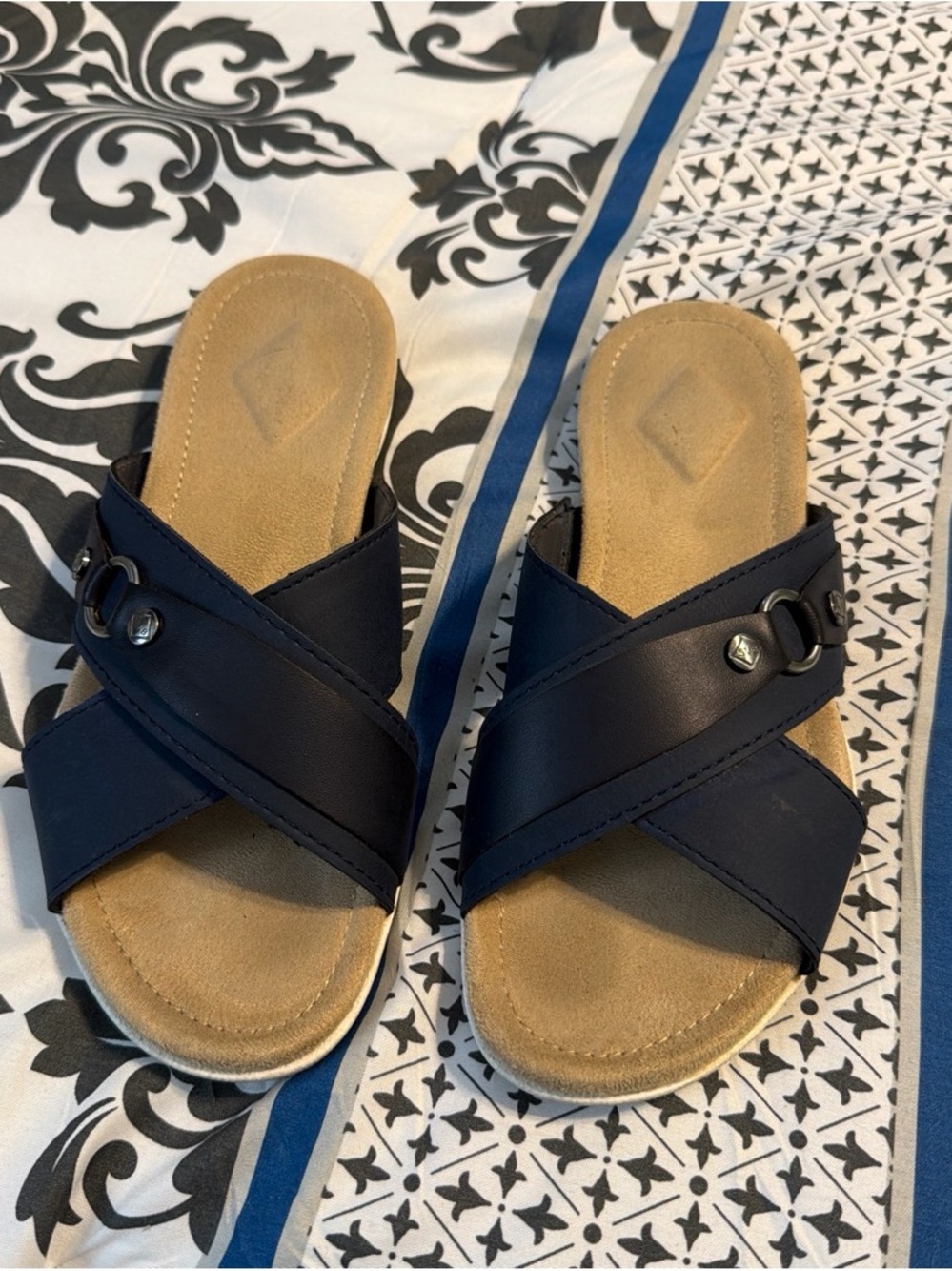 St. John's Bay Navy Cross-Strap Slip-On Sandals